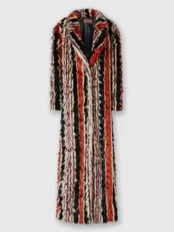 Cappotto lungo in faux fur a righe
