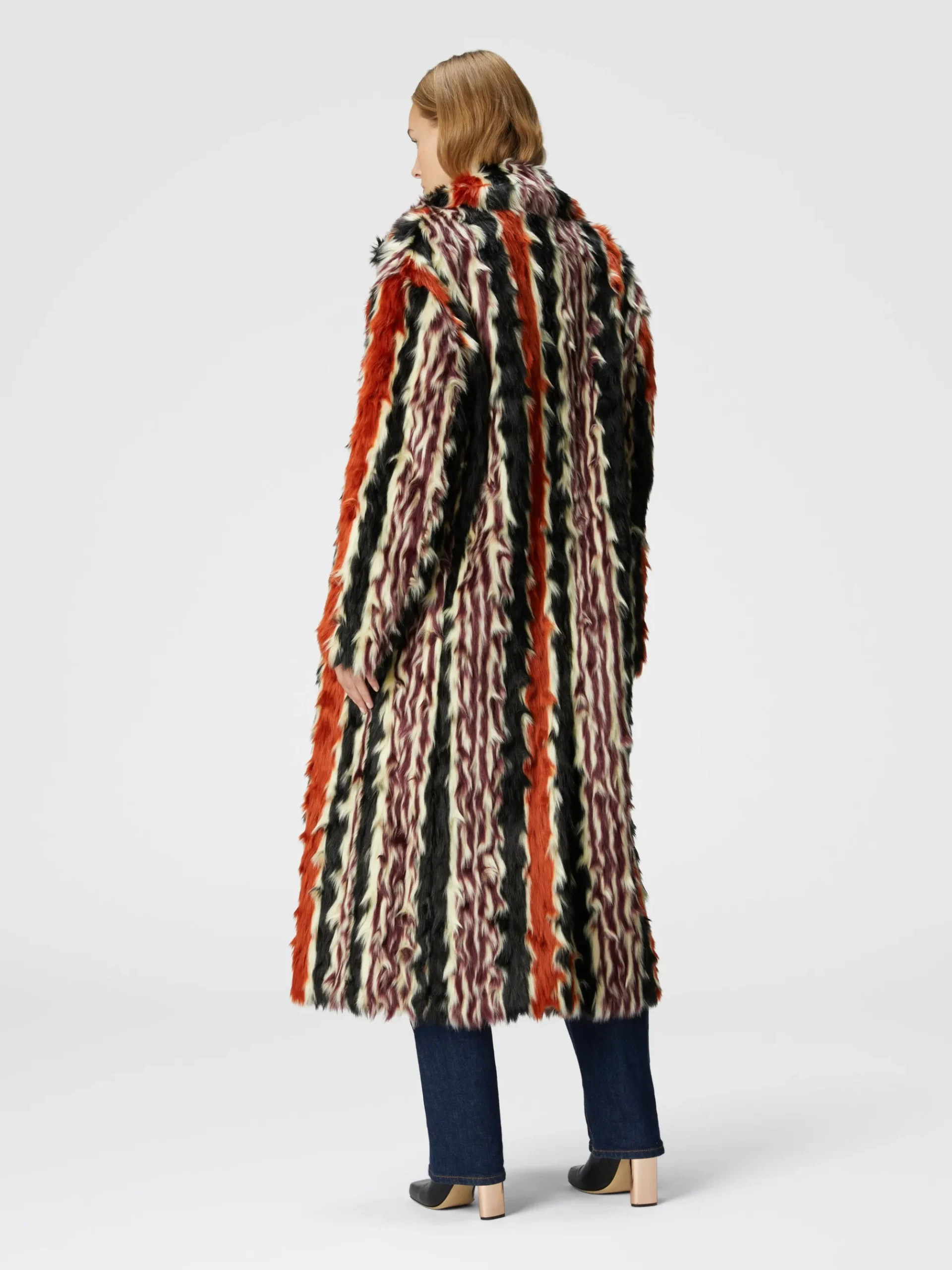 Cappotto lungo in faux fur a righe