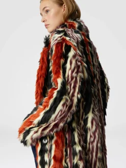 Cappotto lungo in faux fur a righe