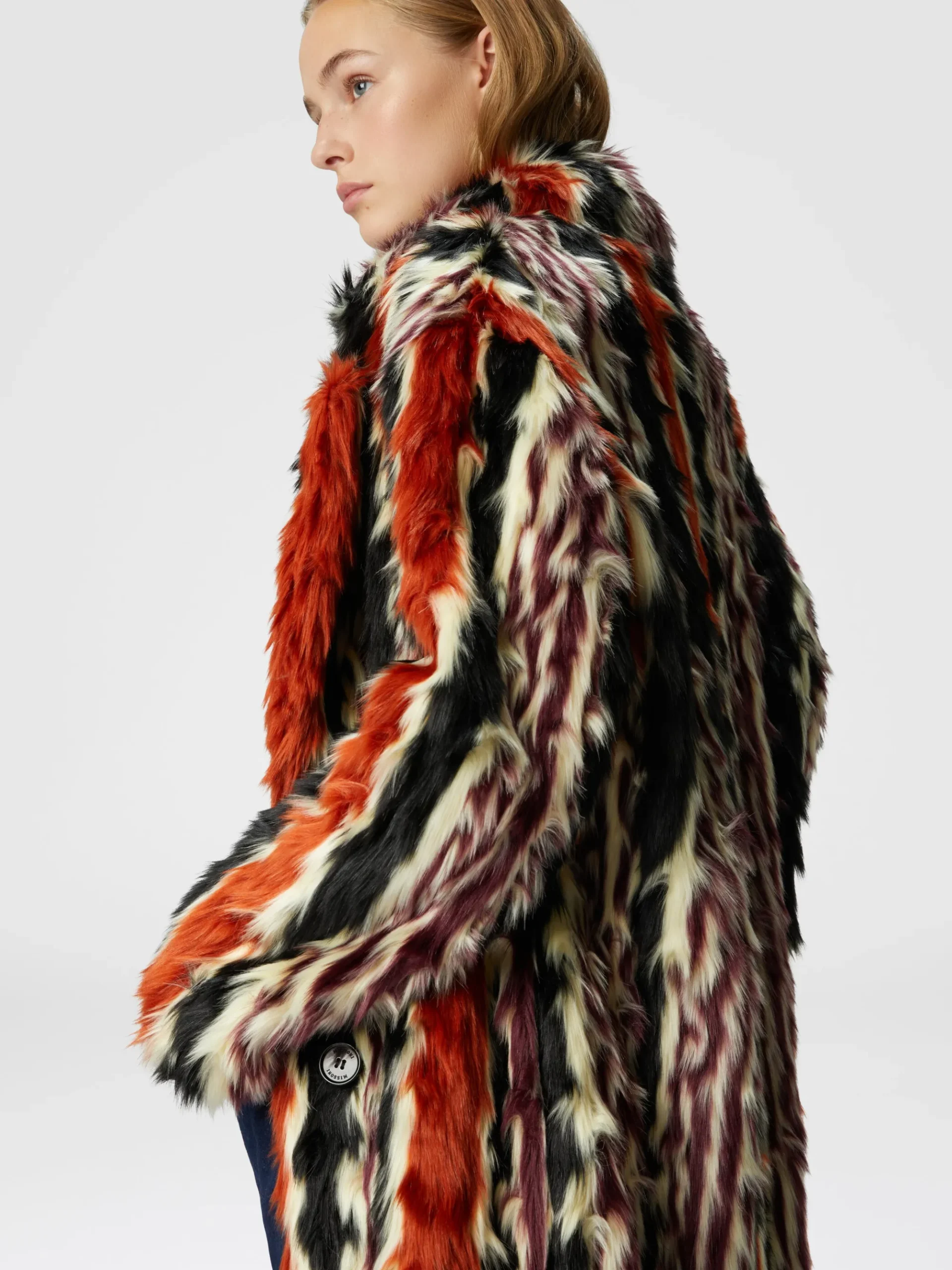 Cappotto lungo in faux fur a righe
