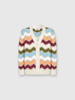 Cardigan con macro zig zag e dettagli mélange