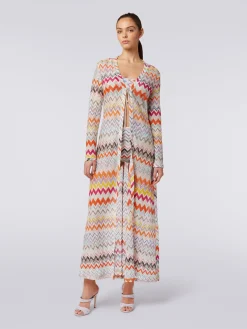 Cardigan copricostume lungo con motivo zig zag e lurex