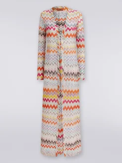 Cardigan copricostume lungo con motivo zig zag e lurex