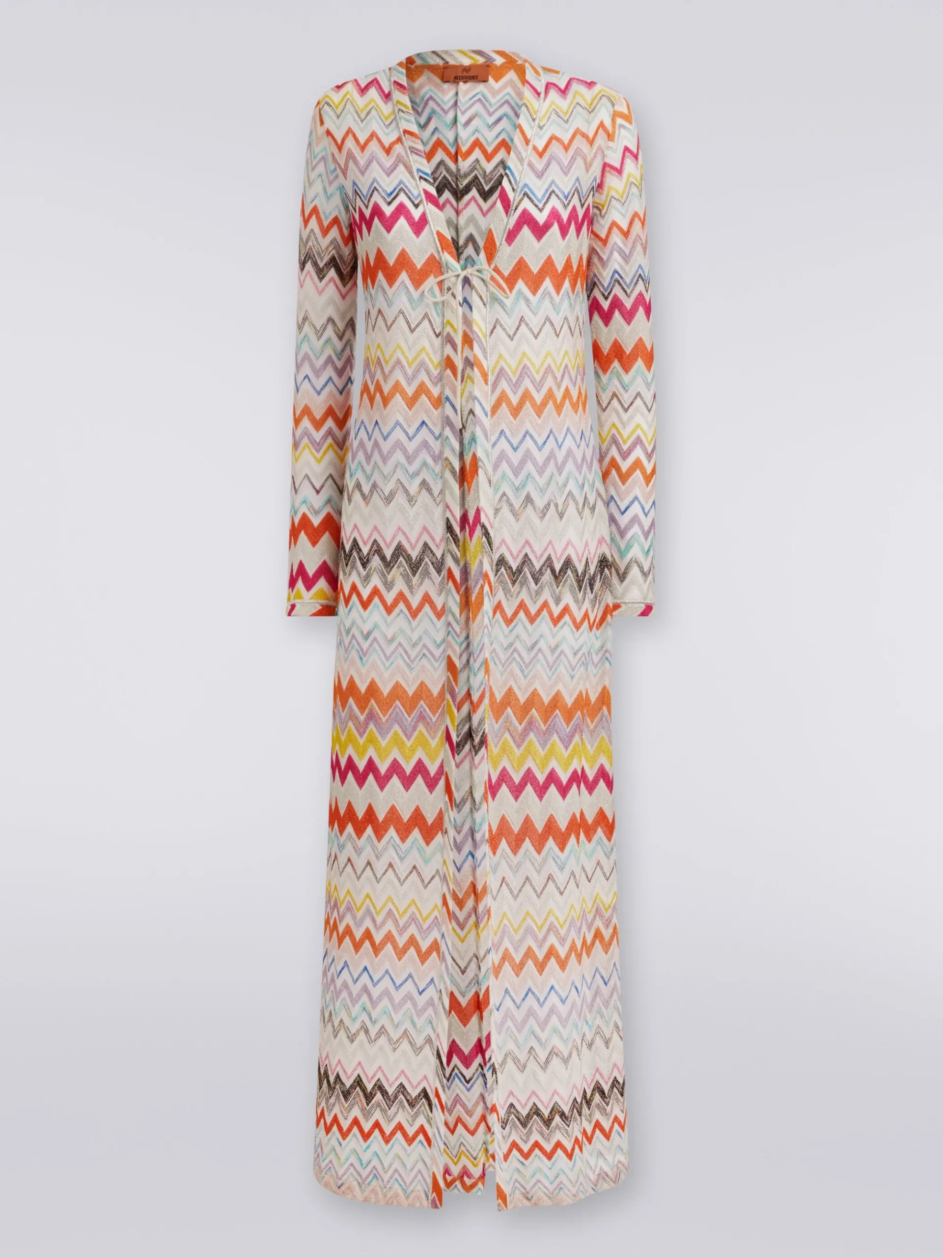 Cardigan copricostume lungo con motivo zig zag e lurex