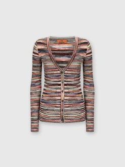 Cardigan fiammato in viscosa e lana a costine