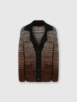 Cardigan in lana mélange con profili a contrasto