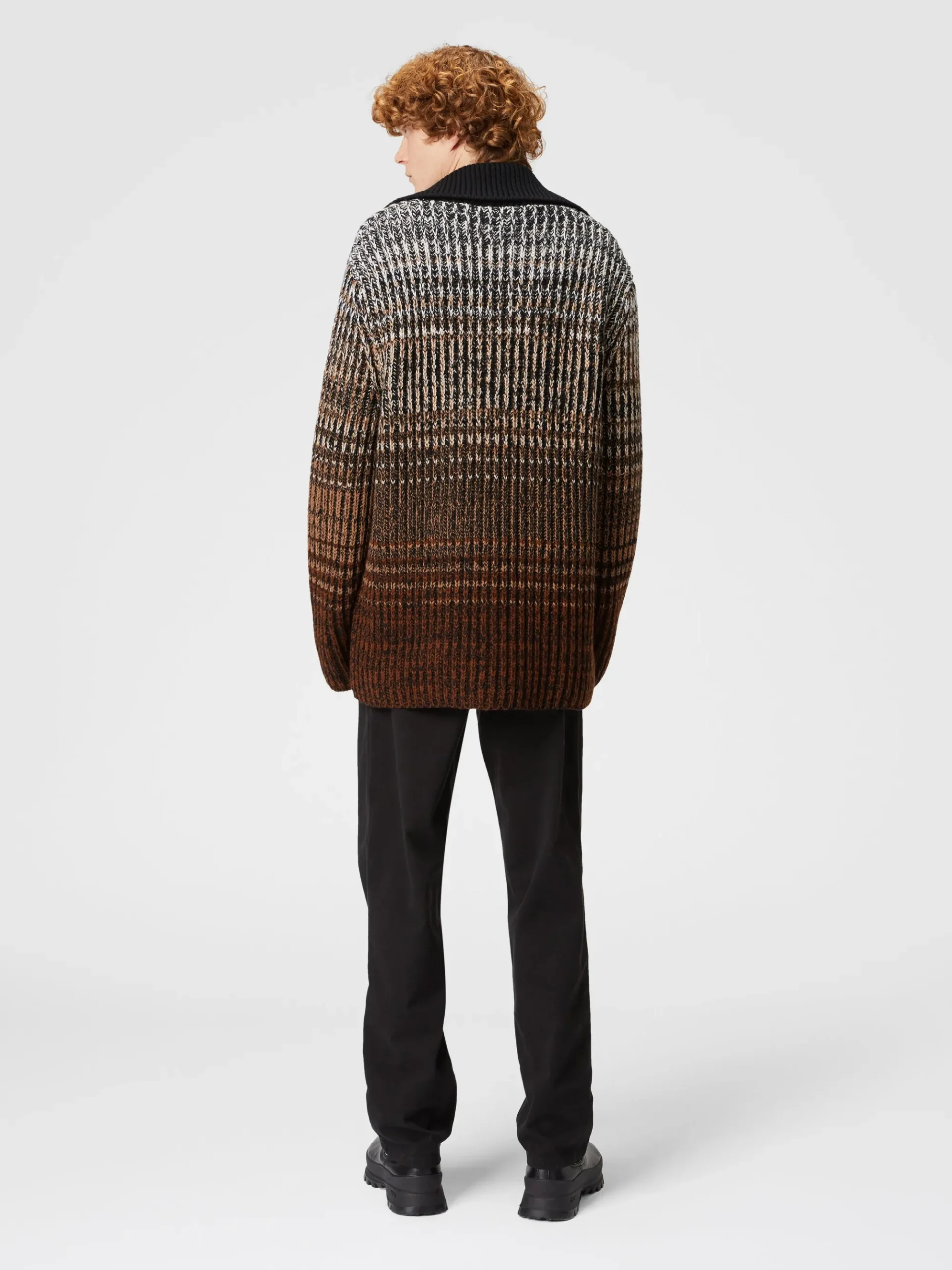 Cardigan in lana mélange con profili a contrasto