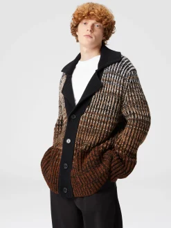 Cardigan in lana mélange con profili a contrasto