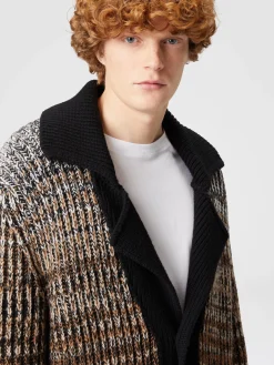 Cardigan in lana mélange con profili a contrasto
