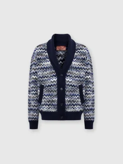 Cardigan in lana zig zag con collo sciallato