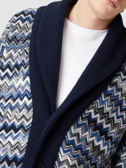 Cardigan in lana zig zag con collo sciallato