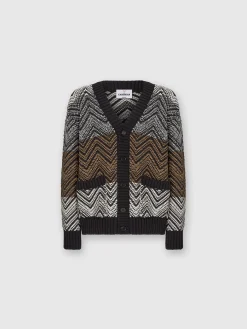 Cardigan in maglia crochet con macro zig zag e tasche