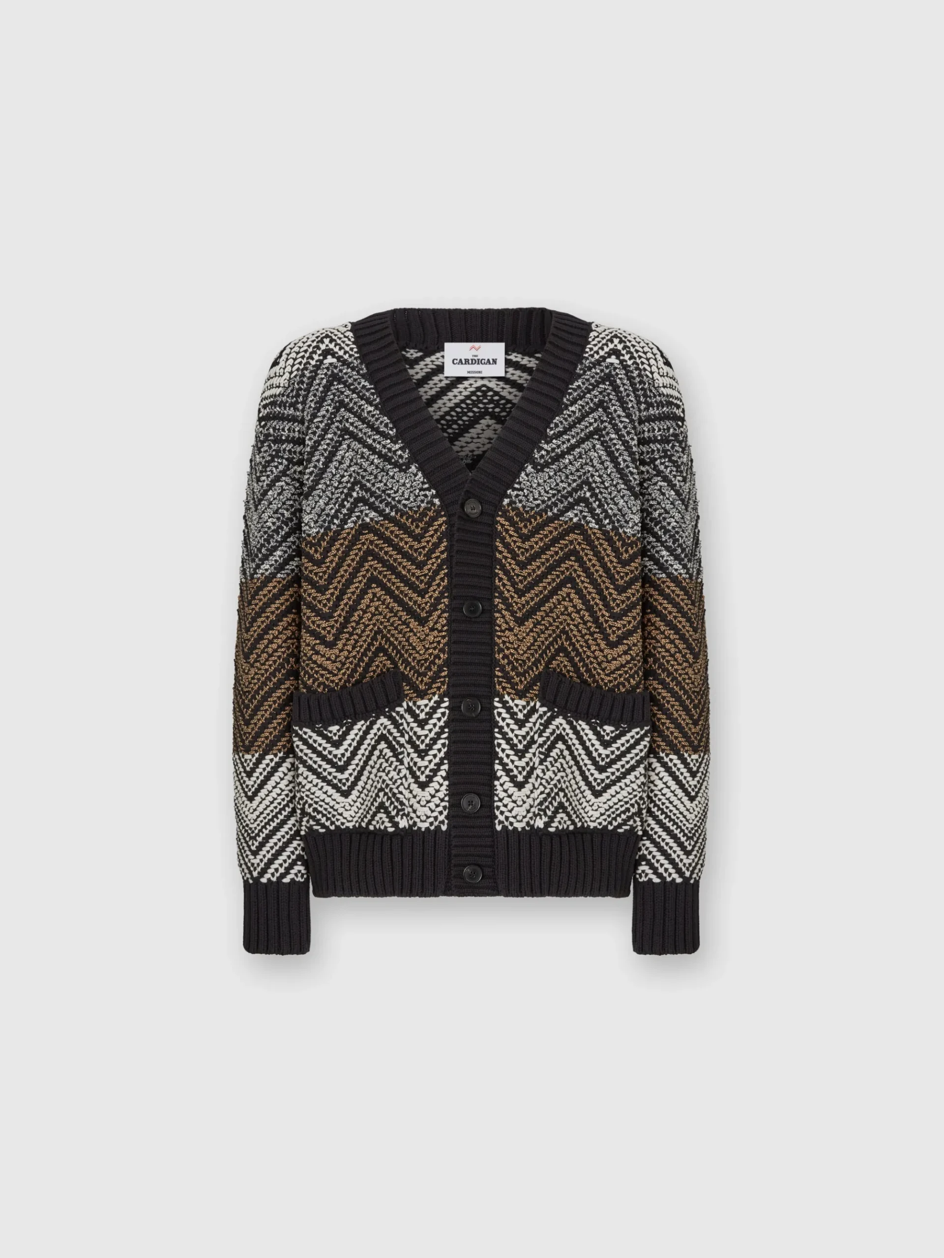 Cardigan in maglia crochet con macro zig zag e tasche
