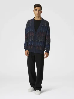 Cardigan in misto cotone chevron sfumato con tasche
