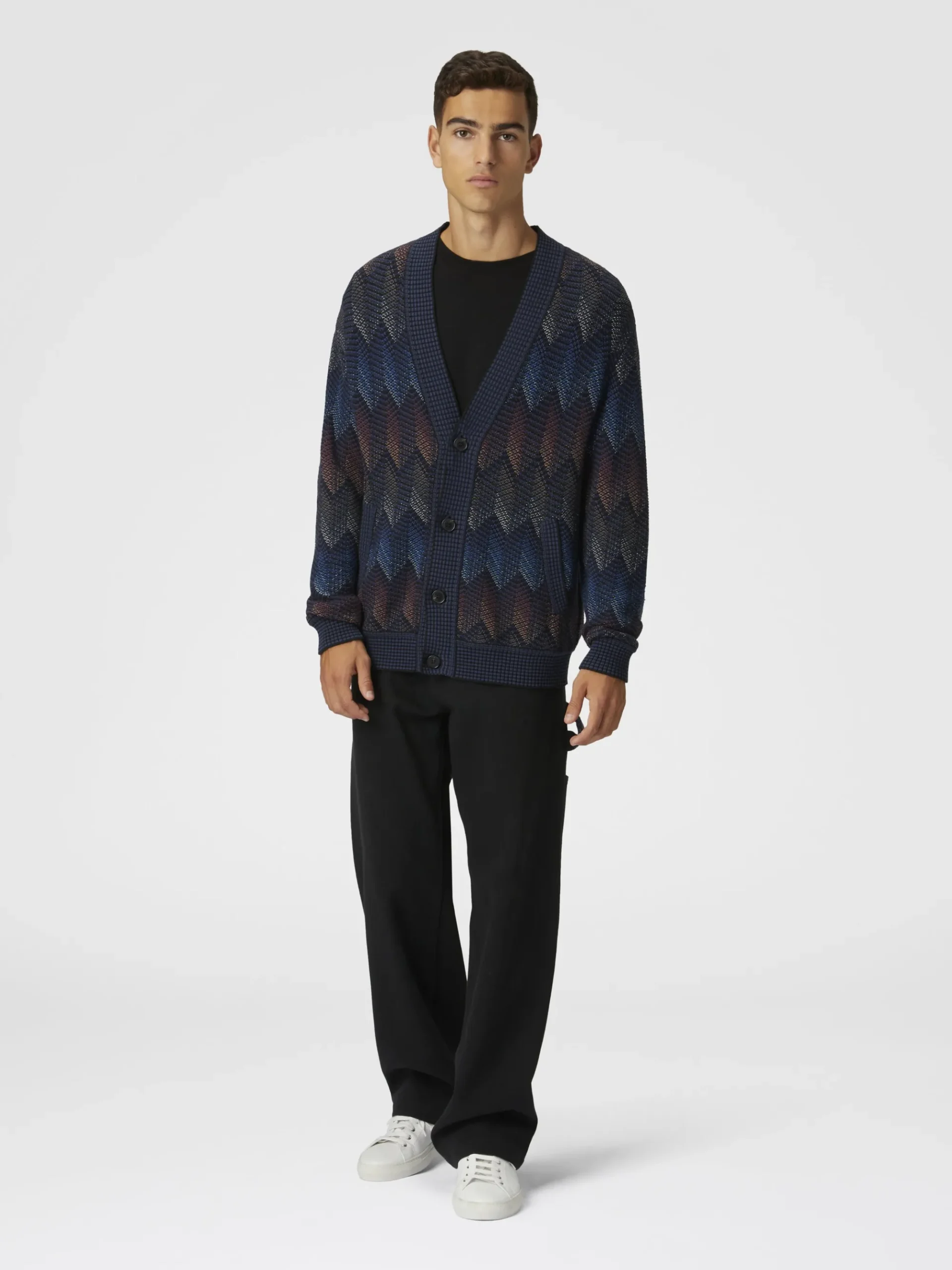 Cardigan in misto cotone chevron sfumato con tasche