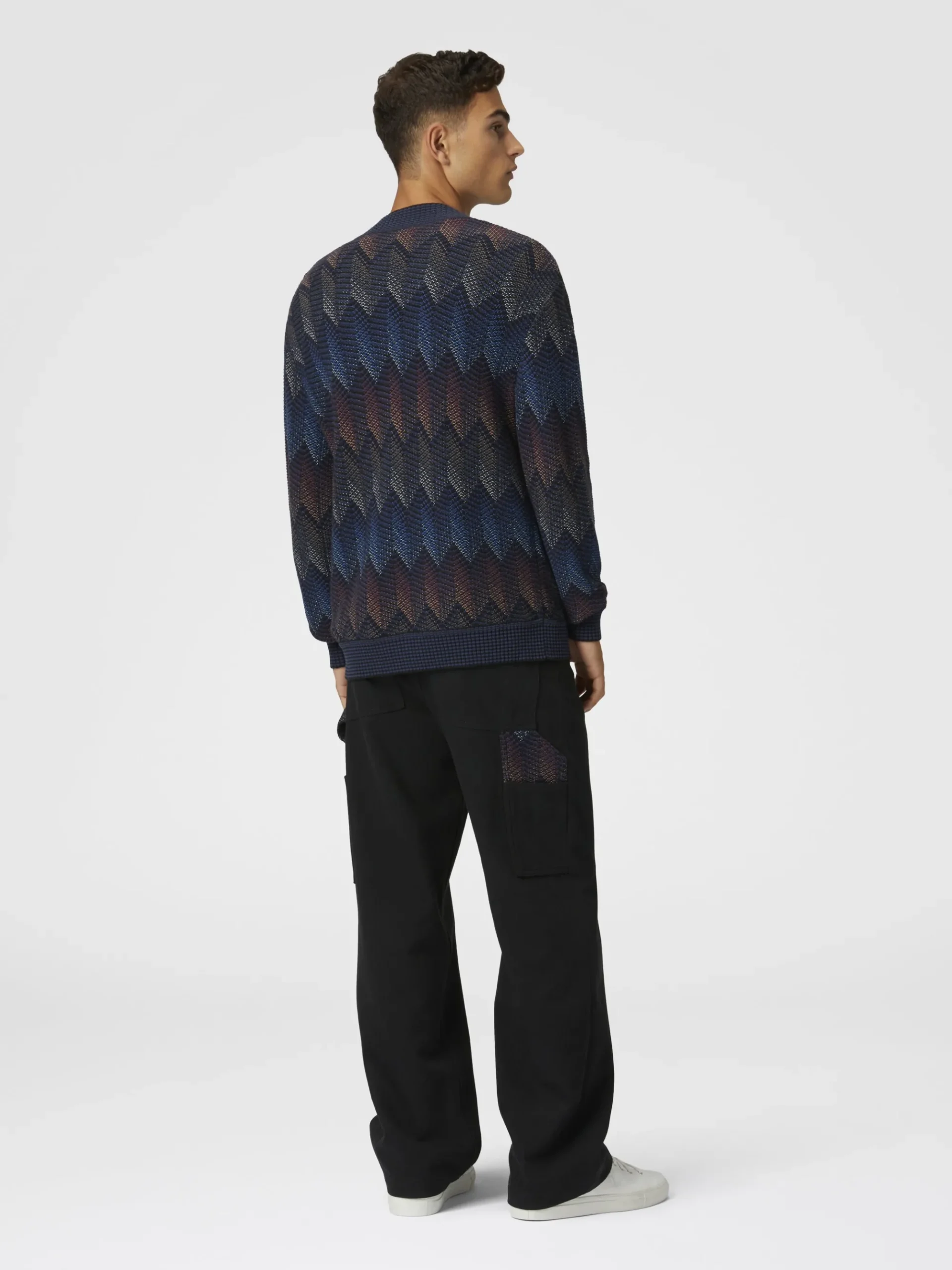 Cardigan in misto cotone chevron sfumato con tasche
