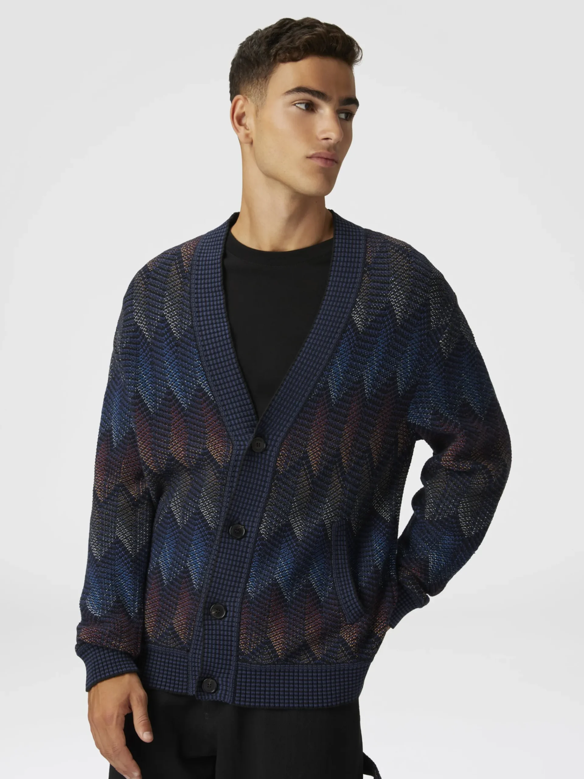 Cardigan in misto cotone chevron sfumato con tasche