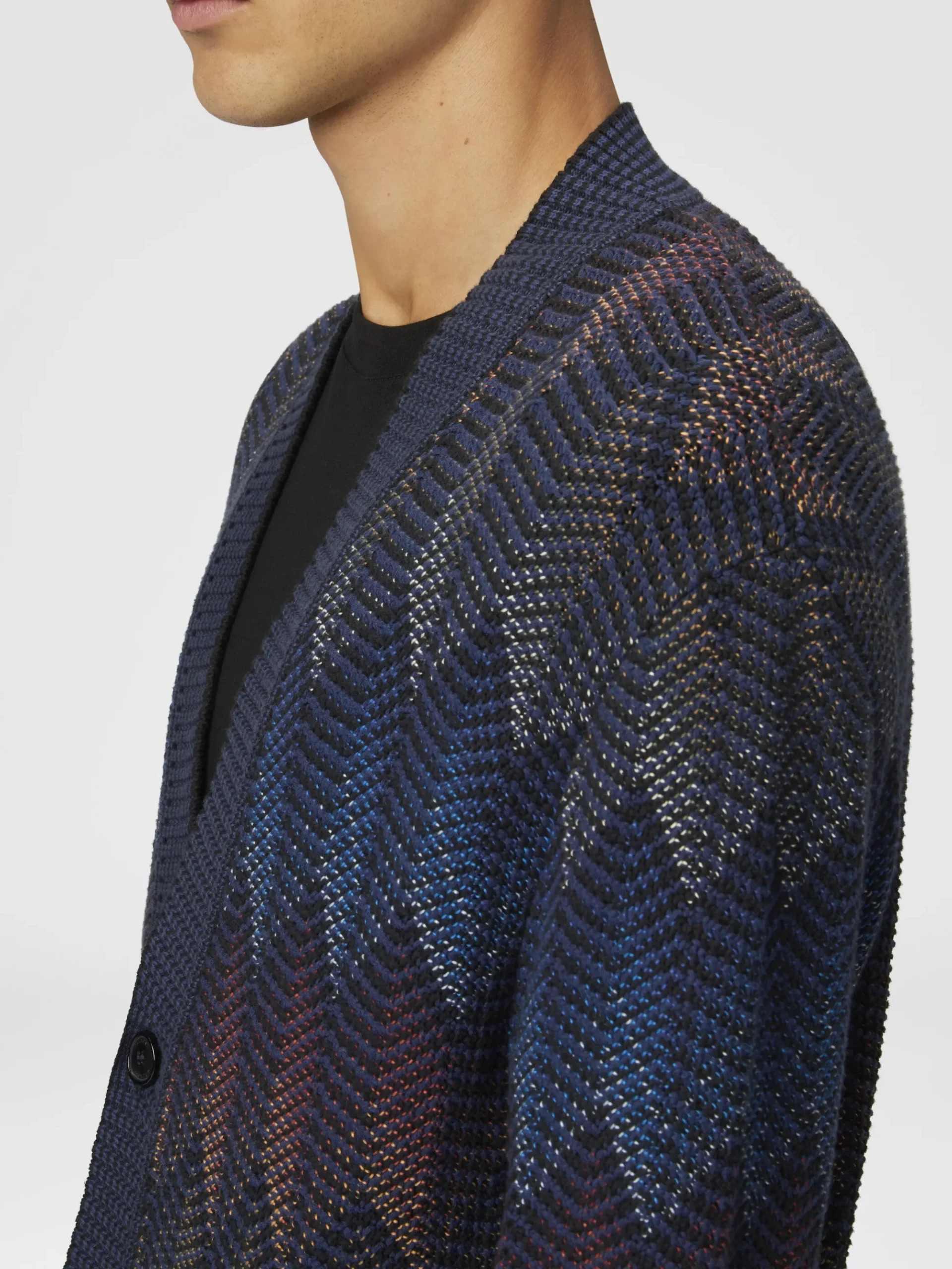 Cardigan in misto cotone chevron sfumato con tasche