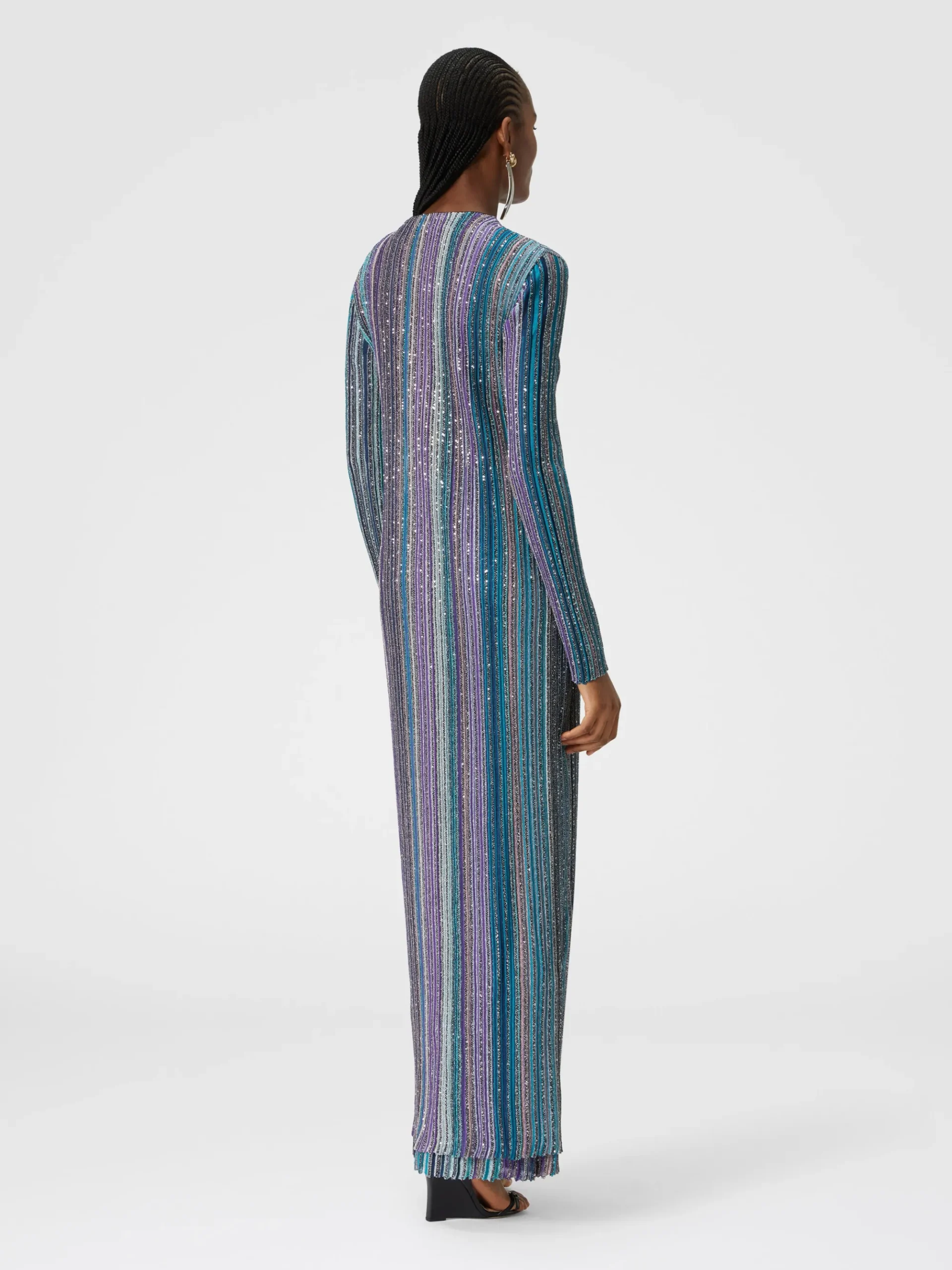 Cardigan lungo a costine parzializzate con paillettes