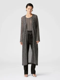Cardigan lungo in misto viscosa zig zag tono su tono