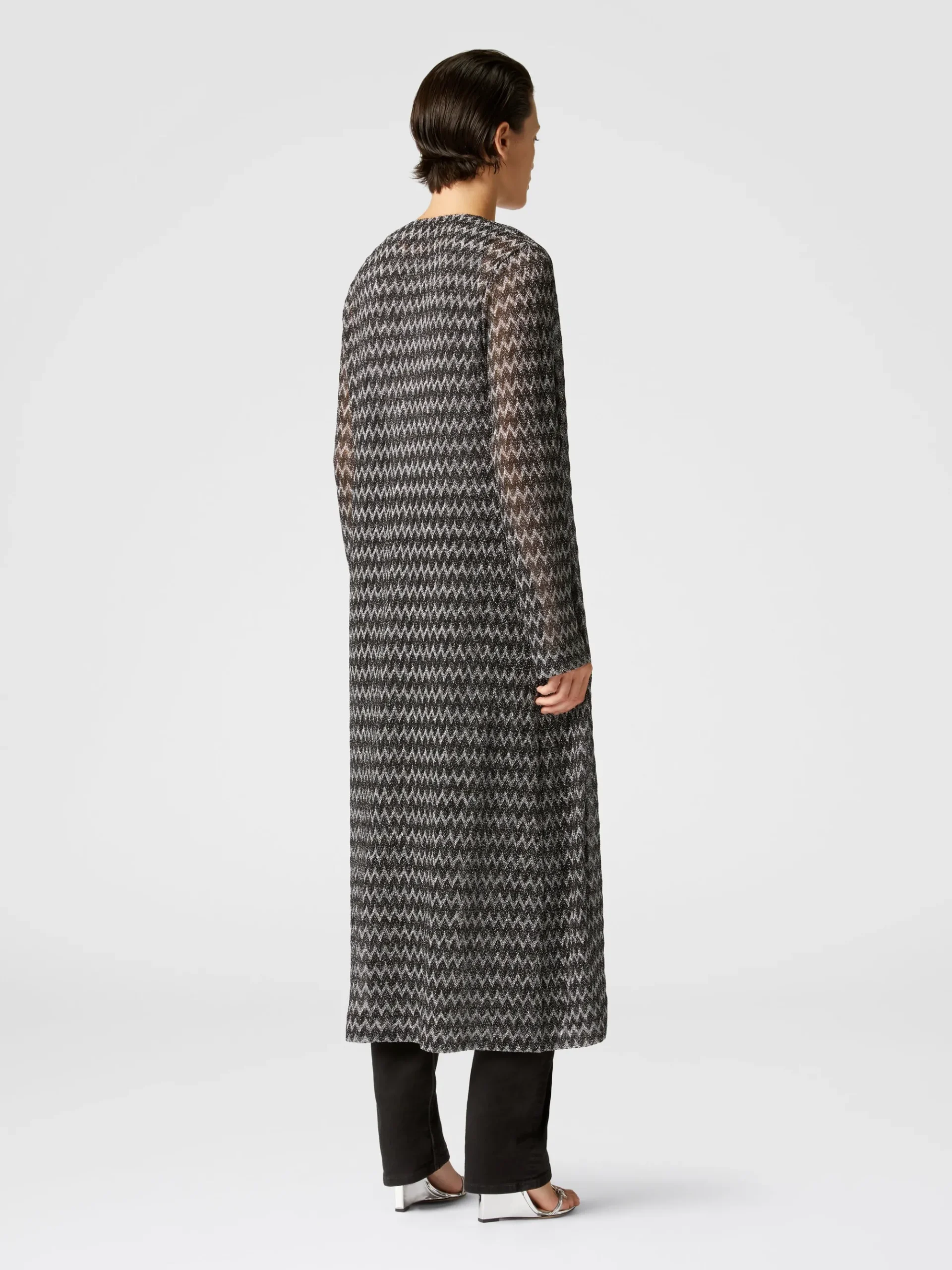 Cardigan lungo in misto viscosa zig zag tono su tono