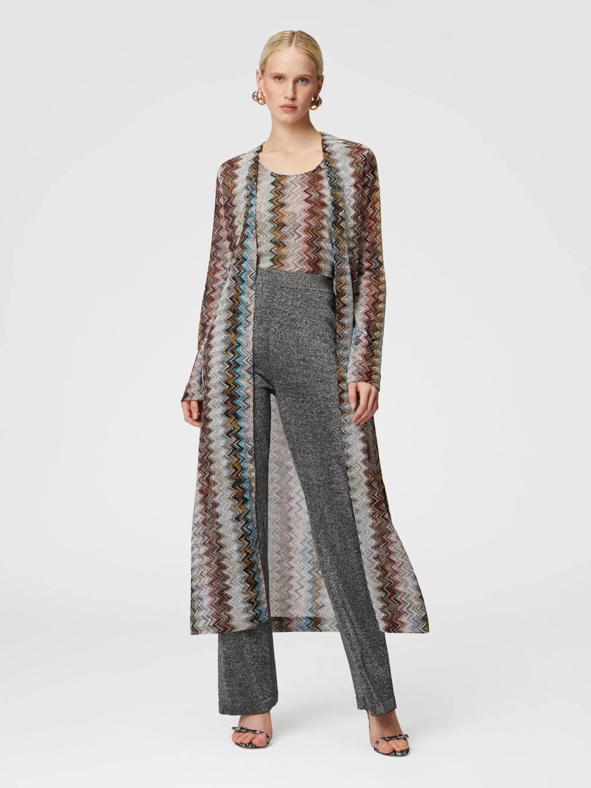 Cardigan lungo in misto viscosa zig zag lamé