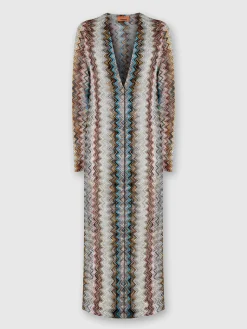 Cardigan lungo in misto viscosa zig zag lamé
