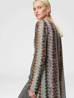 Cardigan lungo in misto viscosa zig zag lamé