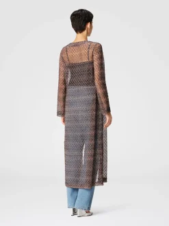 Cardigan lungo motivo pizzo lamé