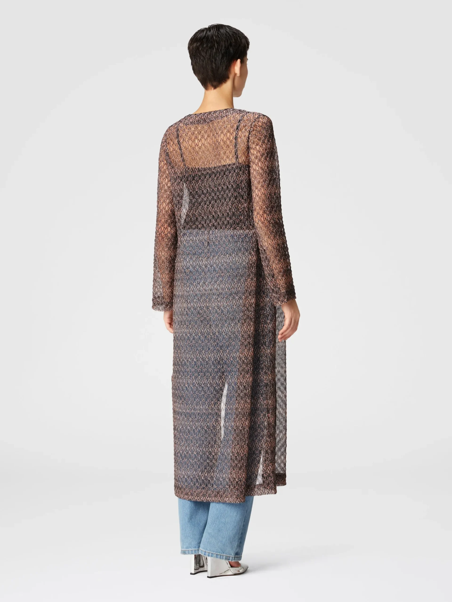 Cardigan lungo motivo pizzo lamé