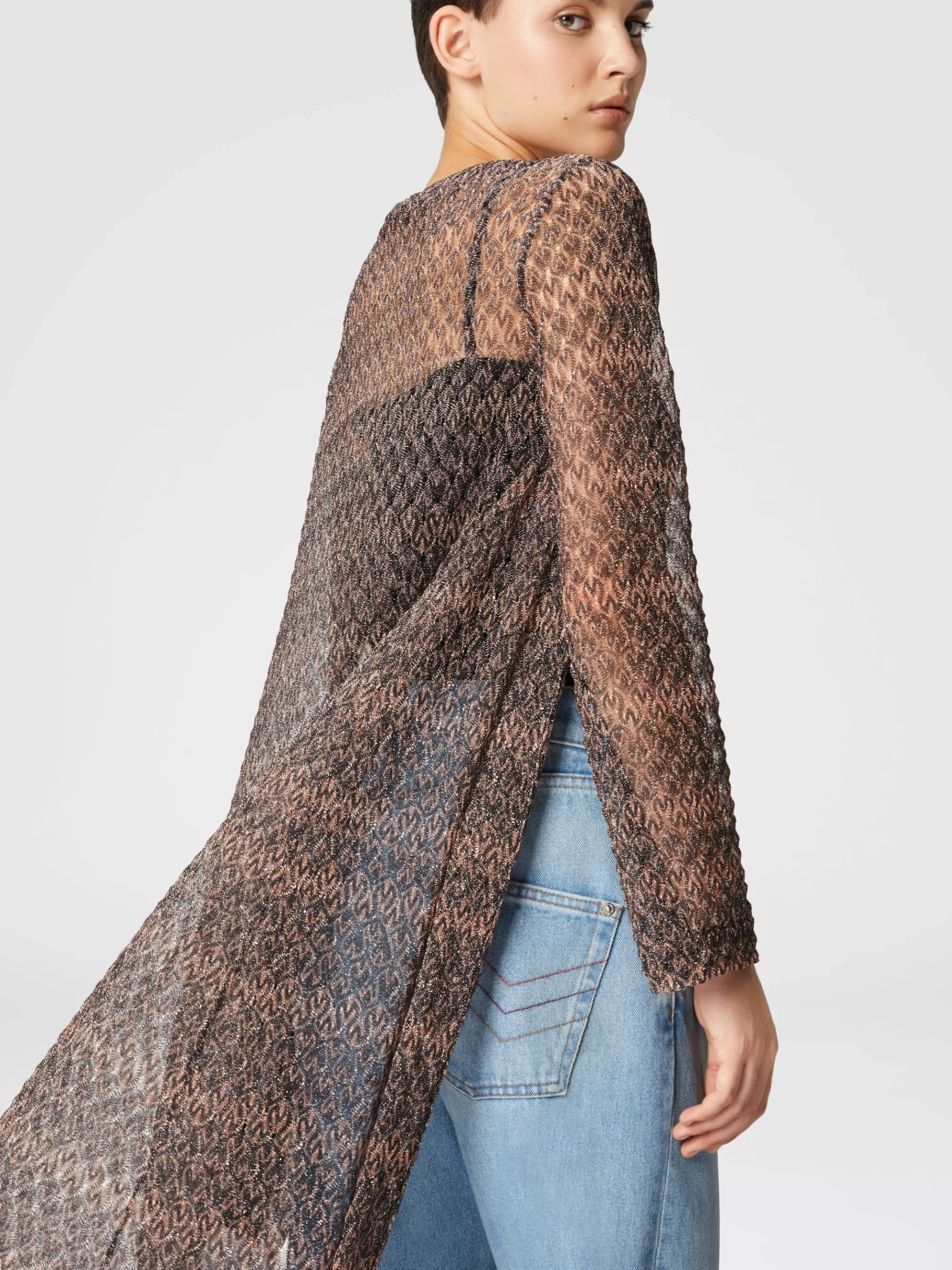 Cardigan lungo motivo pizzo lamé