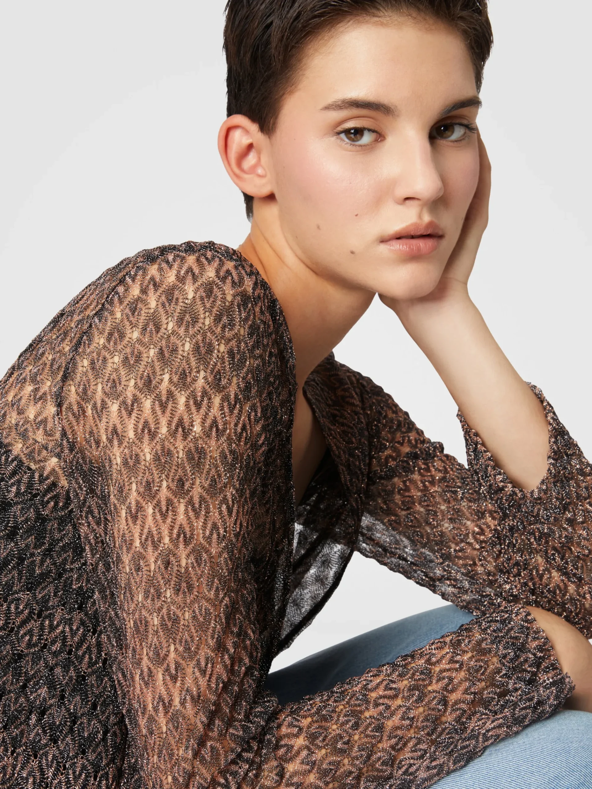 Cardigan lungo motivo pizzo lamé