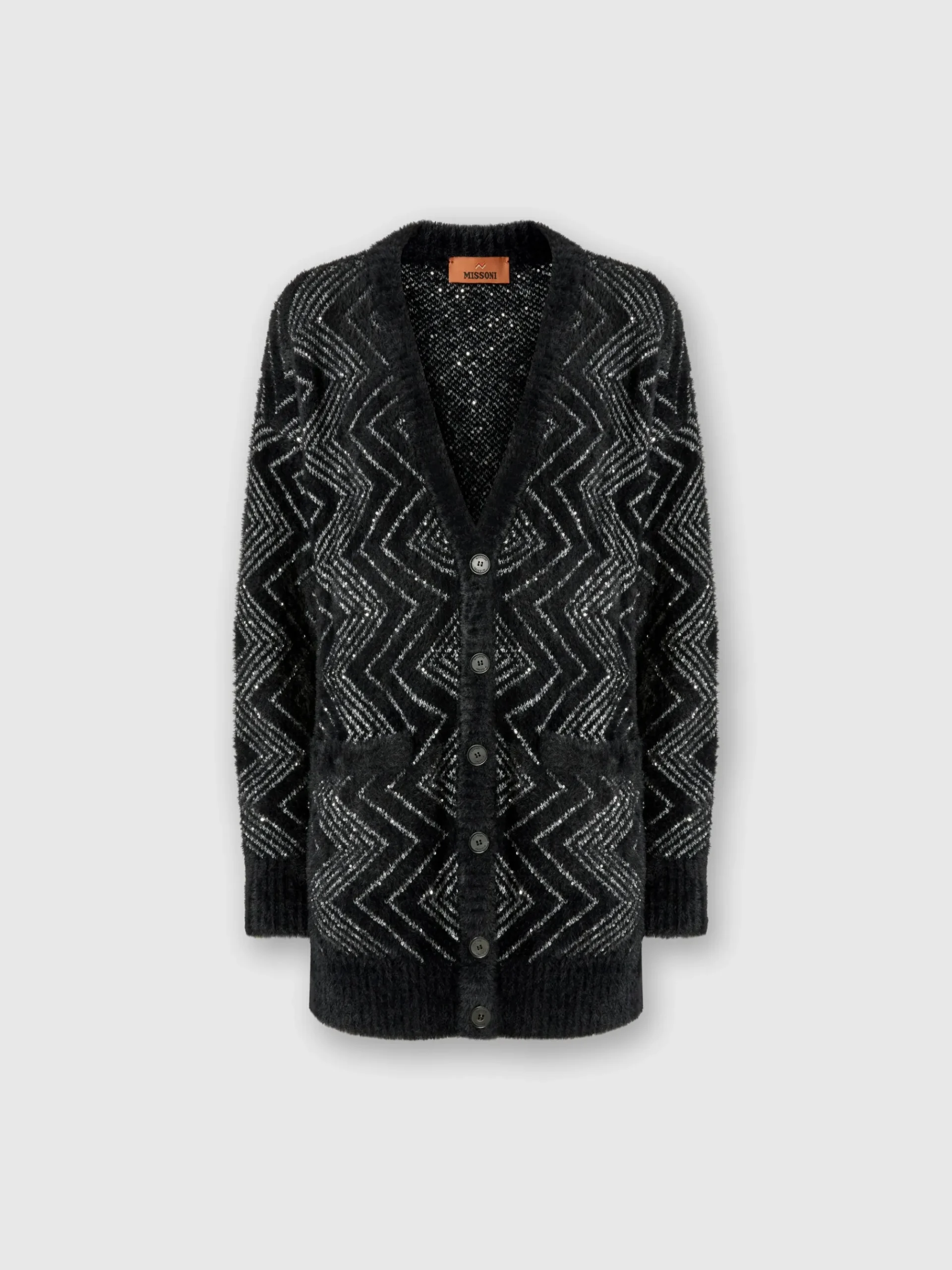 Cardigan oversize zig zag con paillettes