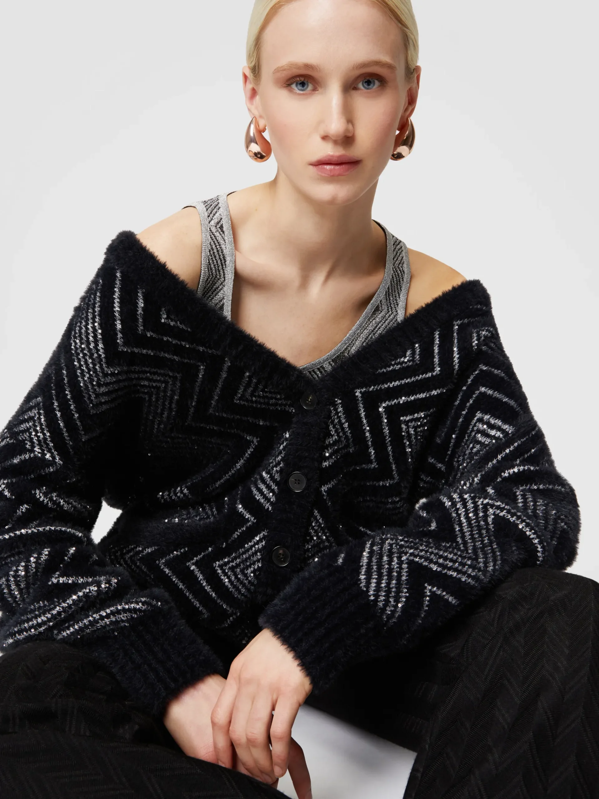 Cardigan oversize zig zag con paillettes
