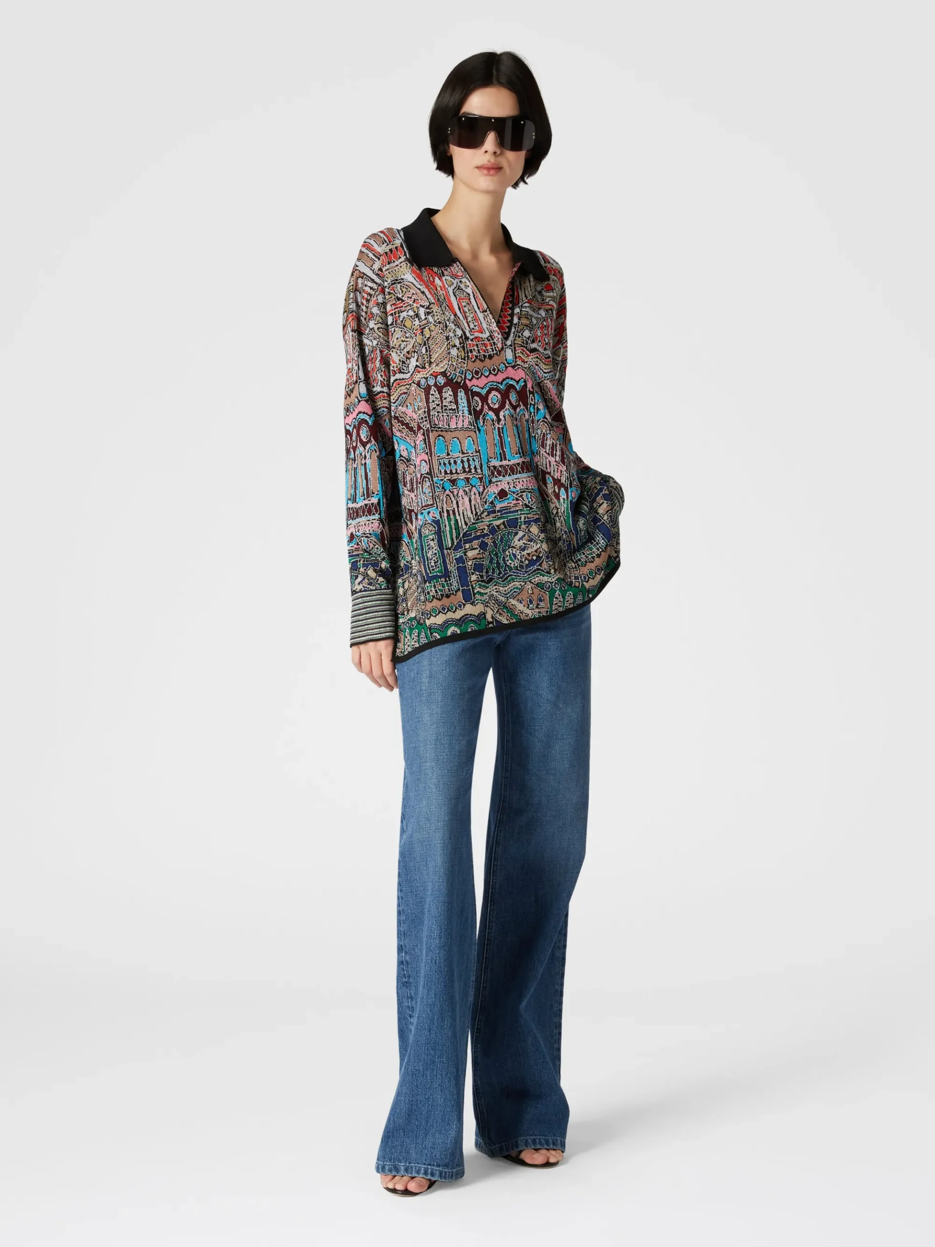 Cinque tasche in denim con inserto in maglia