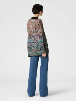 Cinque tasche in denim con inserto in maglia