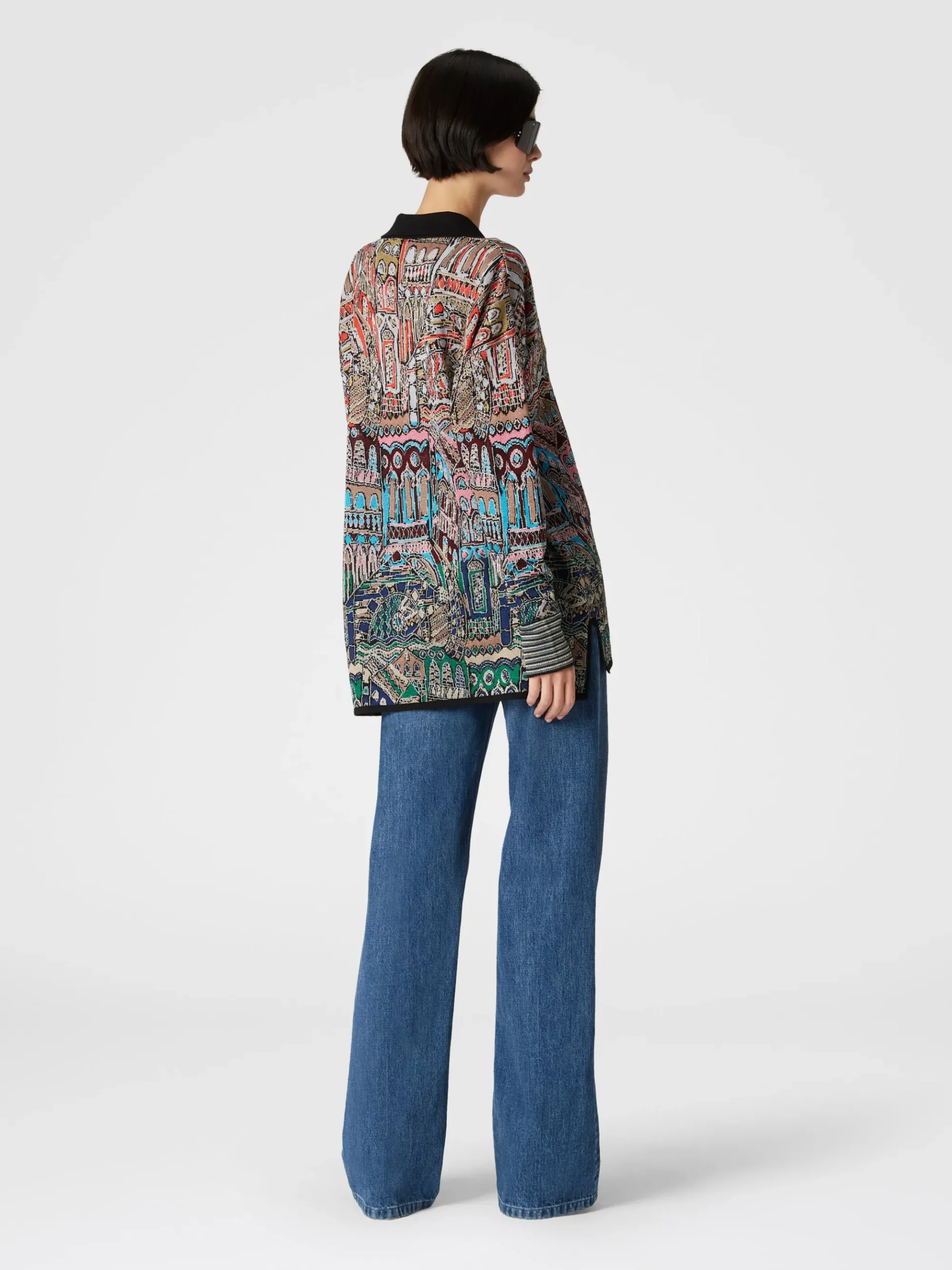 Cinque tasche in denim con inserto in maglia