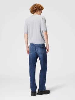 Cinque tasche in denim con inserto in maglia motivo Venezia