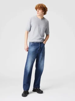 Cinque tasche in denim con inserto in maglia motivo Venezia