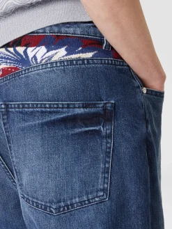 Cinque tasche in denim con inserto in maglia motivo Venezia