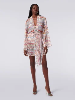 Copricostume a vestaglia in crochet zig zag con lurex