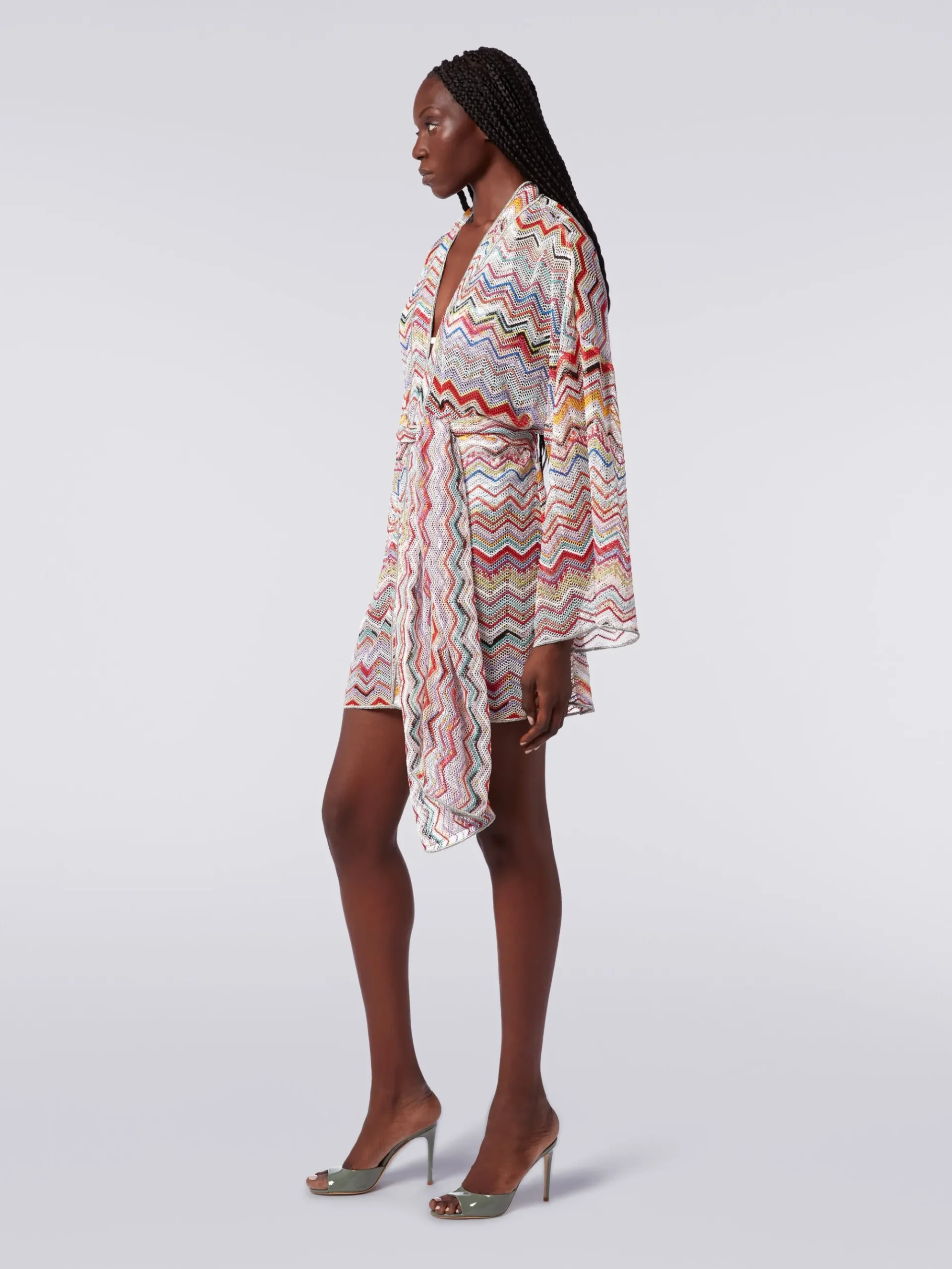 Copricostume a vestaglia in crochet zig zag con lurex