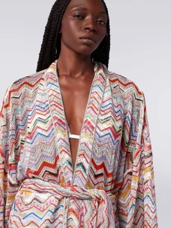 Copricostume a vestaglia in crochet zig zag con lurex