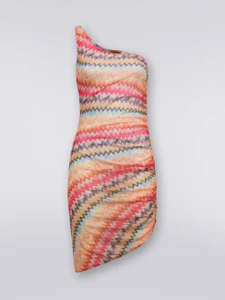 Copricostume corto monospalla in tulle chevron