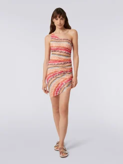 Copricostume corto monospalla in tulle chevron