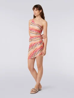 Copricostume corto monospalla in tulle chevron