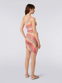 Copricostume corto monospalla in tulle chevron