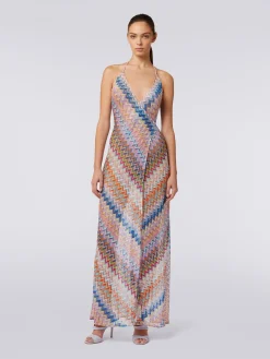 Copricostume lungo a portafoglio con motivo chevron e lurex