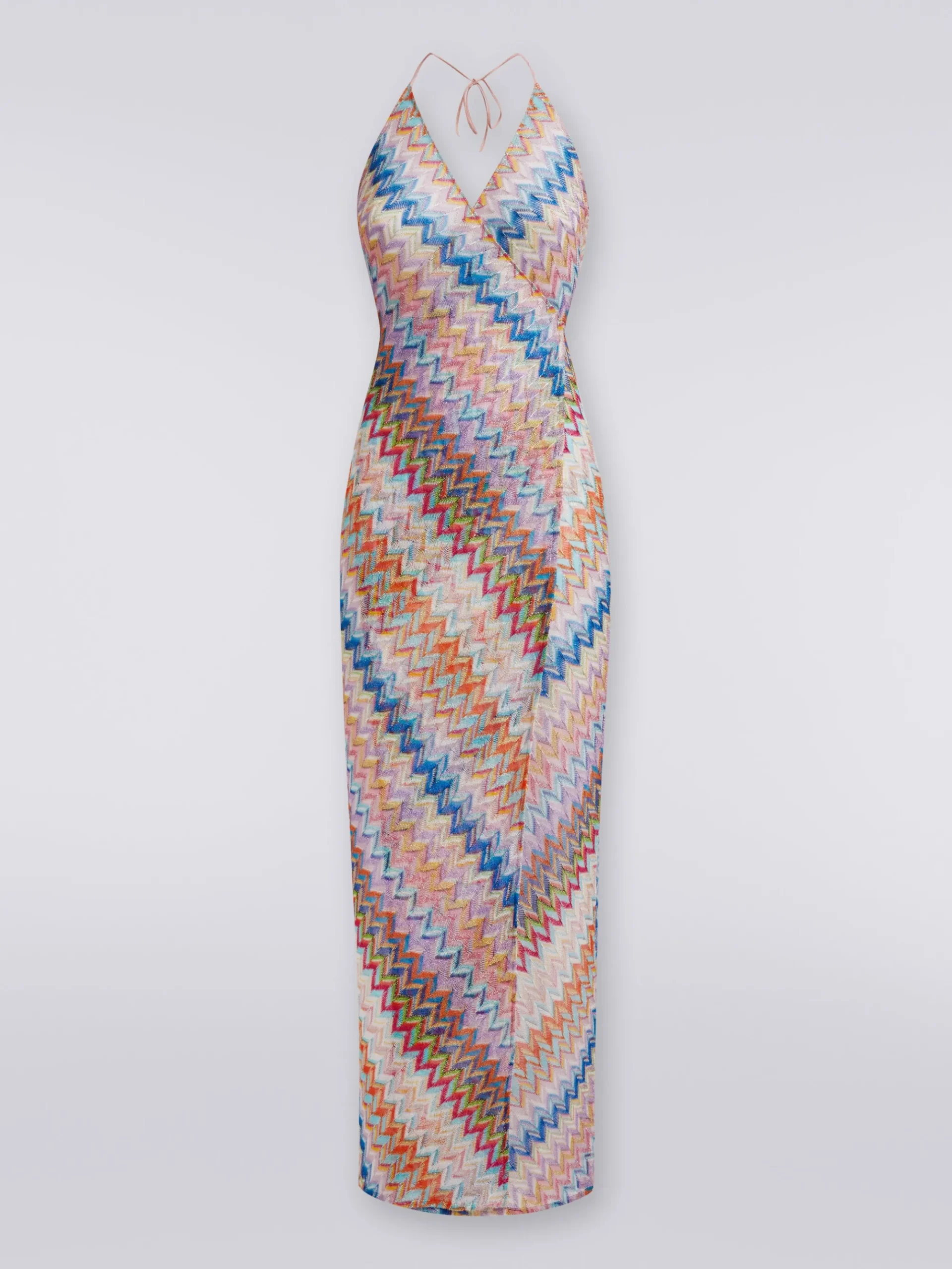 Copricostume lungo a portafoglio con motivo chevron e lurex