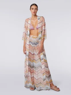 Copricostume lungo a vestaglia chevron con lurex